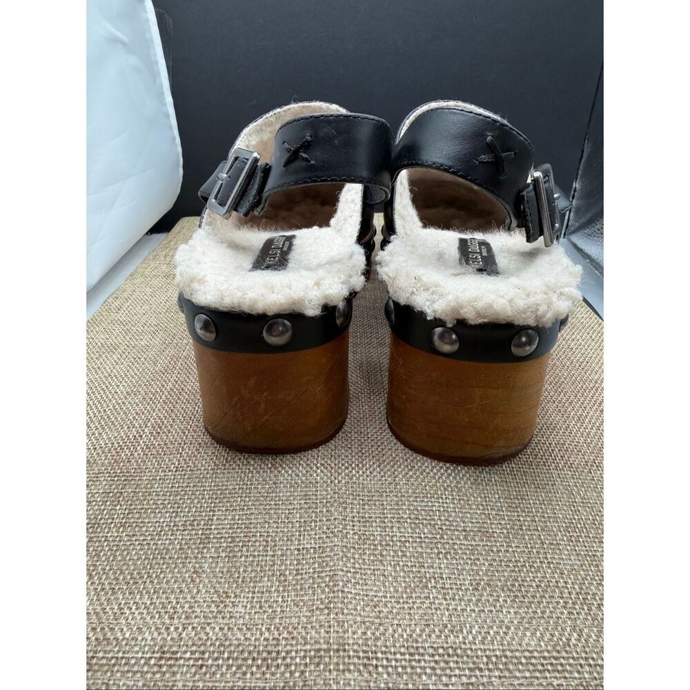 Kelsi Dagger Black Leather Clogs with Brown Sole - Picture 4 of 11